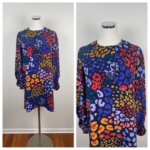 Mud Pie Leopard Blue Red Yellow Animal Print Colorful Dress Women Small